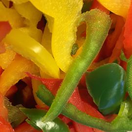 Chopped peppers ready to be used in out Fresh salads